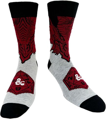 Hyp "Sock Talk Dungeons and Dragons D&D 2 pack Men's Dress Crew Socks. 2 pair – D&D Ampersand D20 Logo & Dragon - Bottom Sole Text Dungeon Master & Don't Split the Party Men’s Shoe Size 6-12 in Saudi Arabia