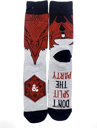 Hyp "Sock Talk Dungeons and Dragons D&D 2 pack Men's Dress Crew Socks. 2 pair – D&D Ampersand D20 Logo & Dragon - Bottom Sole Text Dungeon Master & Don't Split the Party Men’s Shoe Size 6-12 in Saudi Arabia
