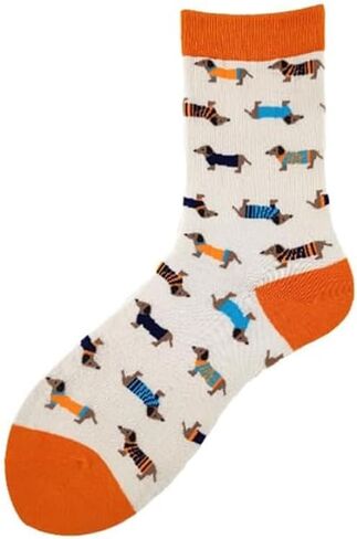 5 Pairs Unisex Dachshund Socks For Dog Lovers, Soft And Comfy Blend, Casual Wear Socks - Colorful Animal Print in Saudi Arabia