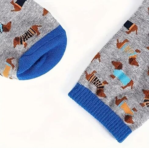 5 Pairs Unisex Dachshund Socks For Dog Lovers, Soft And Comfy Blend, Casual Wear Socks - Colorful Animal Print in Saudi Arabia