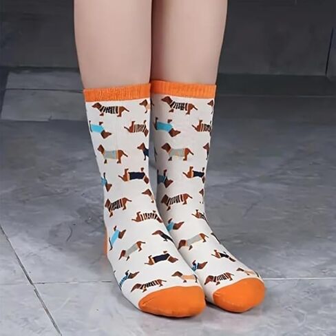 5 Pairs Unisex Dachshund Socks For Dog Lovers, Soft And Comfy Blend, Casual Wear Socks - Colorful Animal Print in Saudi Arabia