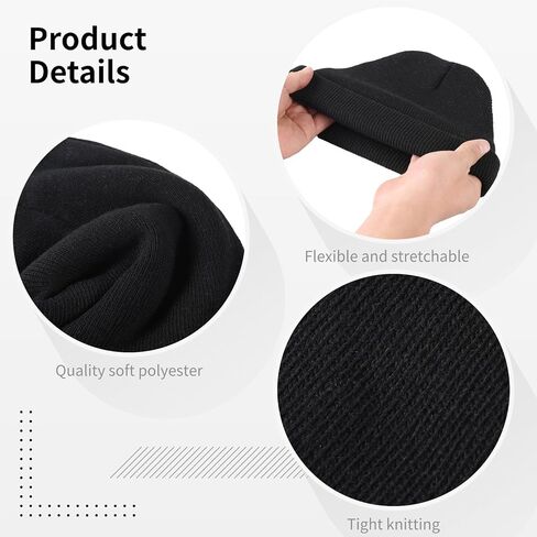 25 Pcs Warm Knit Hats, Black Color Beanie, Winter Autumn Polyester Headwear, Comfortable Winter Beanie Cuffed Caps for Men Women, Indoor Outdoor Activities in Saudi Arabia
