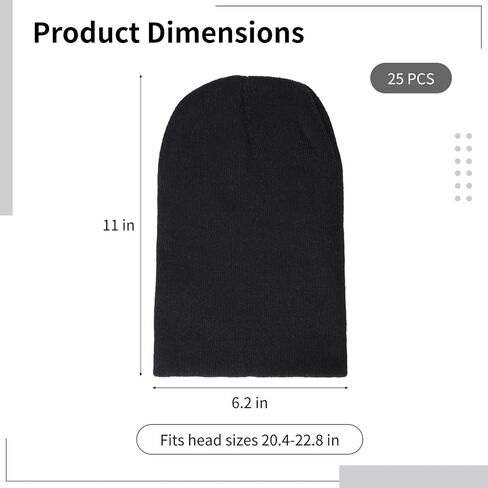 25 Pcs Warm Knit Hats, Black Color Beanie, Winter Autumn Polyester Headwear, Comfortable Winter Beanie Cuffed Caps for Men Women, Indoor Outdoor Activities in Saudi Arabia