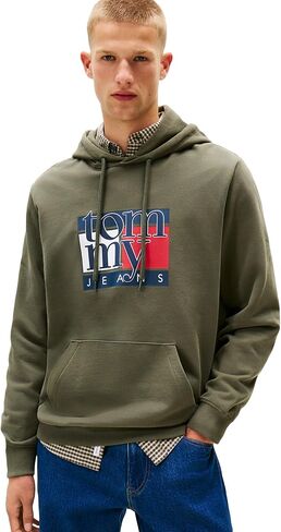Tommy Jeans mens Medium Weight Hoodie Sweatshirt With Printed Flag Logo in Saudi Arabia