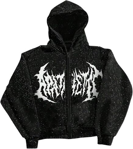 Floerns Men's Y2k Long Sleeve Zip Up Hoodie Graphic Streetwear Hooded Sweatshirt Jacket in Saudi Arabia