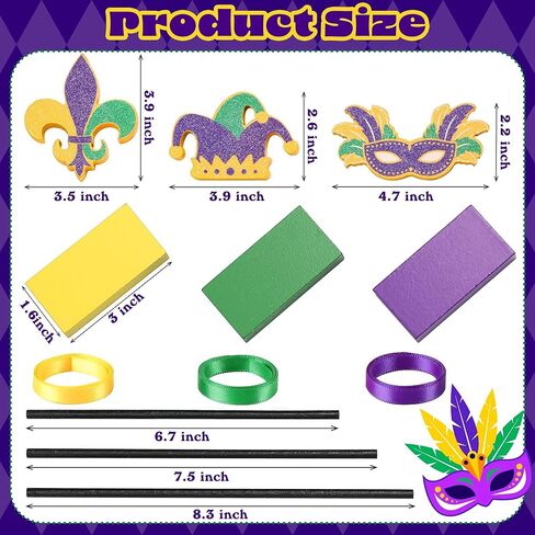 3 Pcs Mardi Gras Table Decorations Wooden Set - Double Sided Glitter Signs with Fleur de Lis, Masquerade Mask & Jester Hat for Table, Tiered Tray, Mantel, Carnival Party Decor in Saudi Arabia