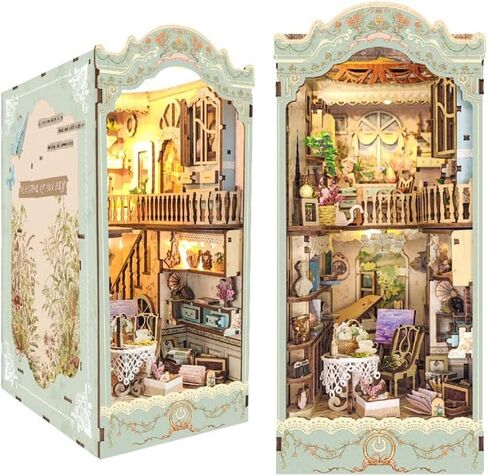 Book Nook Kit, DIY Miniature House Kit for Adults Activity Mini Puzzle Tiny Home Garden Dollhouse Kit Bookshelf Decor Gift for Women Teenagers Craft Lovers Spring Island （SQ-46 in Saudi Arabia