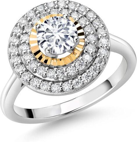 Gem Stone King 925 Silver and 10K Yellow Gold Ring Lab Grown Diamond Moissanite (0.87 Cttw) in Saudi Arabia