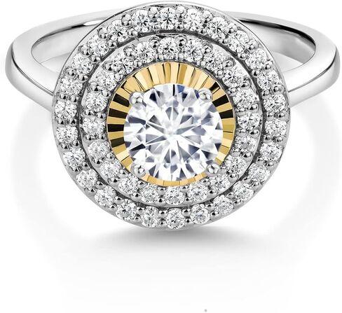 Gem Stone King 925 Silver and 10K Yellow Gold Ring Lab Grown Diamond Moissanite (0.87 Cttw) in Saudi Arabia