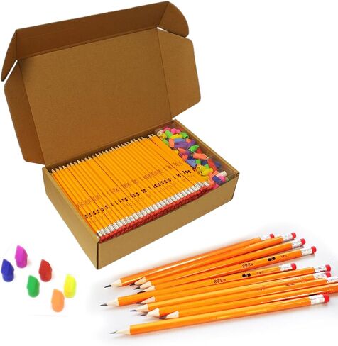 S & E TEACHER'S EDITION Woodcased #2 Pencils, Pre-sharpened, 2 HB Lead Bulk Box Pencil, Pencils No. 2, Yellow Pencils with Erasers, 200 Count in Kuwait
