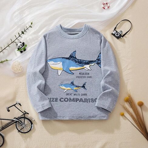 Boys' Long-Sleeved Cotton T-Shirt Autumn New Children's Shark Print Casual 3-8 Years in Saudi Arabia