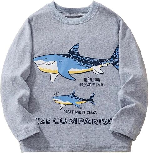 Boys' Long-Sleeved Cotton T-Shirt Autumn New Children's Shark Print Casual 3-8 Years in Saudi Arabia