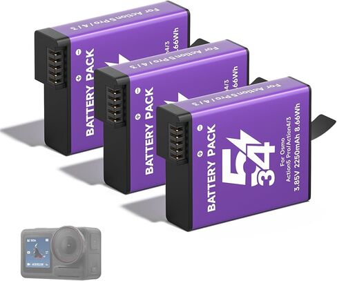 OSMO Action 5 Pro 4 3 استبدال البطارية ، 2 Pack 2250mAh حزمة بطاريات متطرفة قابلة لإعادة الشحن لـ DJI Osmo Action 5 Pro Osmo Action 4 Action 3 Sport Campar in Kuwait