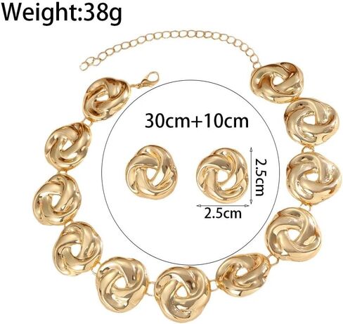 GIGB PBDK Chunky Gold Irregular Knot Necklaces Earrings Set for Women,Vintage Geometric Twisted Flower Stud Earring,Statement Party Jewelry Accessories Gifts in Saudi Arabia