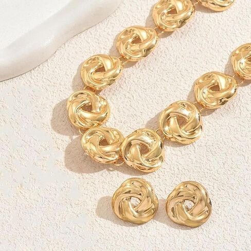 GIGB PBDK Chunky Gold Irregular Knot Necklaces Earrings Set for Women,Vintage Geometric Twisted Flower Stud Earring,Statement Party Jewelry Accessories Gifts in Saudi Arabia