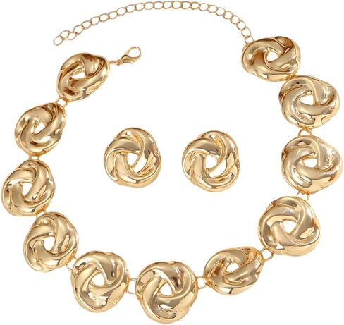 GIGB PBDK Chunky Gold Irregular Knot Necklaces Earrings Set for Women,Vintage Geometric Twisted Flower Stud Earring,Statement Party Jewelry Accessories Gifts in Saudi Arabia