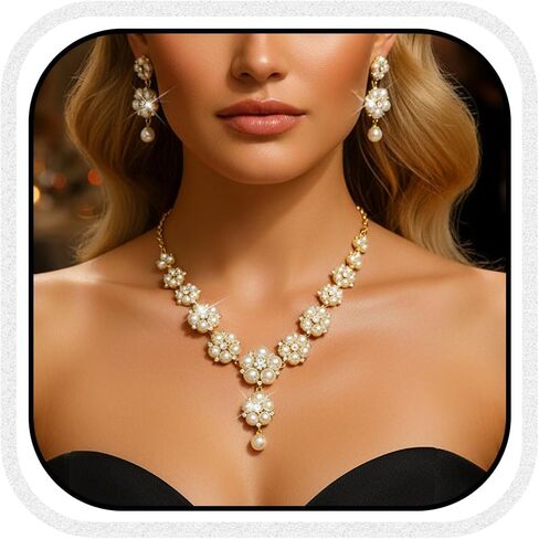 مجموعة مجوهرات الزفاف من Aukmla Pearl مجموعة مجوهرات الزفاف المصنوعة من أحجار الراين اللامعة وقلادة الزفاف ومجموعة مجوهرات للحفلات الراقصة للنساء in Saudi Arabia