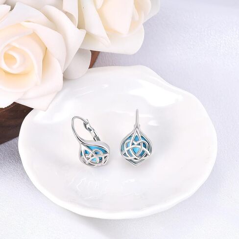 Celtic Knot Turquoise Earrings and Necklace Set for Women Sterling Silver Hypallergenic Leverback Earrings Classic Adjustable Pendant Necklace Jewelry Gifts for Mom Wife in Saudi Arabia