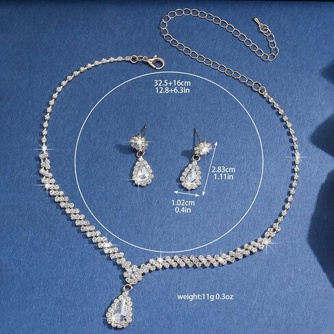 Silver Bridal Necklace Earrings Set, Crystal Wedding Jewelry Set Jewellery Gift Silver, One Size in Saudi Arabia