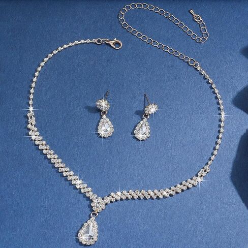 Silver Bridal Necklace Earrings Set, Crystal Wedding Jewelry Set Jewellery Gift Silver, One Size in Saudi Arabia