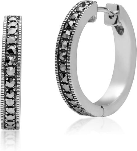 Gemondo USA 925 Sterling Silver Marcasite Gems Set Large Huggie Earrings in Saudi Arabia