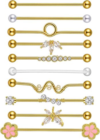 10 Pcs Industrial Piercing Jewelry, Stainless Steel Gold Cartilage Earring Small Hoop Lightweight Stud Earrings Hoop Earrings Set for Women Men in Saudi Arabia