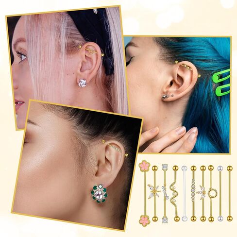 10 Pcs Industrial Piercing Jewelry, Stainless Steel Gold Cartilage Earring Small Hoop Lightweight Stud Earrings Hoop Earrings Set for Women Men in Saudi Arabia