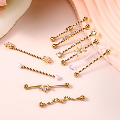 10 Pcs Industrial Piercing Jewelry, Stainless Steel Gold Cartilage Earring Small Hoop Lightweight Stud Earrings Hoop Earrings Set for Women Men in Saudi Arabia