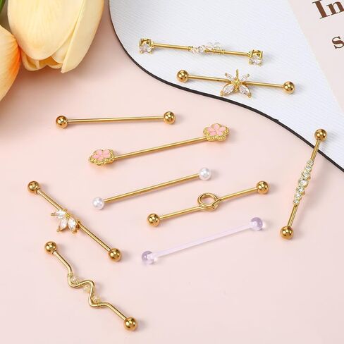 10 Pcs Industrial Piercing Jewelry, Stainless Steel Gold Cartilage Earring Small Hoop Lightweight Stud Earrings Hoop Earrings Set for Women Men in Saudi Arabia