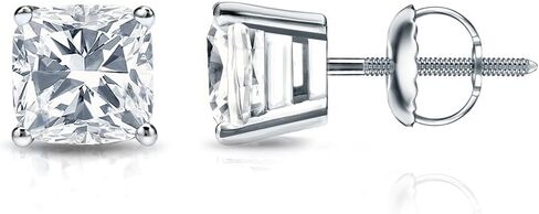 Diamond Wish 14k White Gold Cushion Diamond Simulated CZ Men's Stud Earrings (1/2-2 cttw,Excellent Quality) 4-Prong set with Screw-Back in Saudi Arabia