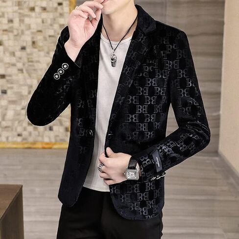 Men's Velvet Suit Jacket Casual Button Slim Fit Sport Business Coat Fashion Work Blazer Fashion Jackets in Saudi Arabia