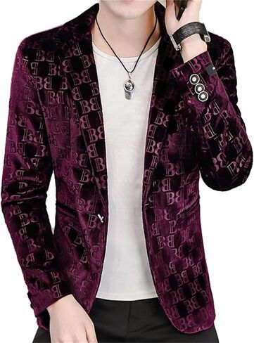 Men's Velvet Suit Jacket Casual Button Slim Fit Sport Business Coat Fashion Work Blazer Fashion Jackets in Saudi Arabia