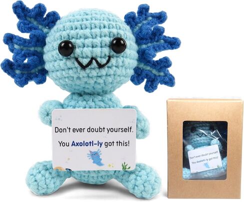 Handmade Crochet Axolotl with Message Card Emotional Support Gift– Uplifting Desk Ornament, Cute Motivational Gift for Friends & Coworkers (Blue) in Saudi Arabia