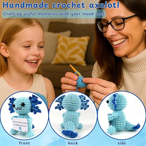 Handmade Crochet Axolotl with Message Card Emotional Support Gift– Uplifting Desk Ornament, Cute Motivational Gift for Friends & Coworkers (Blue) in Saudi Arabia