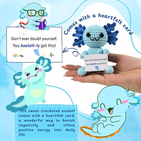 Handmade Crochet Axolotl with Message Card Emotional Support Gift– Uplifting Desk Ornament, Cute Motivational Gift for Friends & Coworkers (Blue) in Saudi Arabia