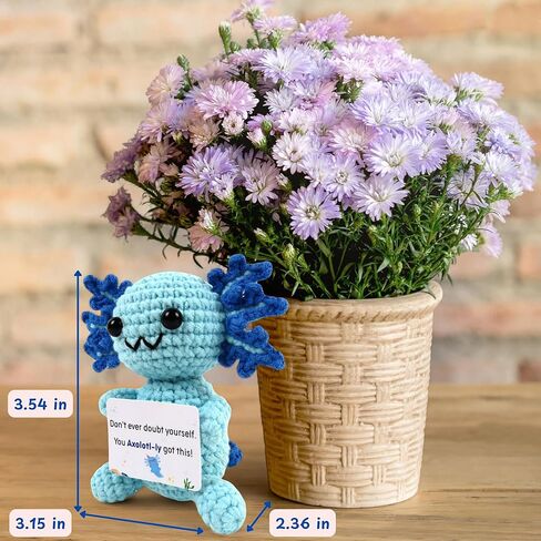 Handmade Crochet Axolotl with Message Card Emotional Support Gift– Uplifting Desk Ornament, Cute Motivational Gift for Friends & Coworkers (Blue) in Saudi Arabia