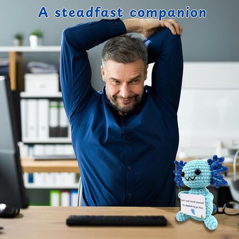 Handmade Crochet Axolotl with Message Card Emotional Support Gift– Uplifting Desk Ornament, Cute Motivational Gift for Friends & Coworkers (Blue) in Saudi Arabia
