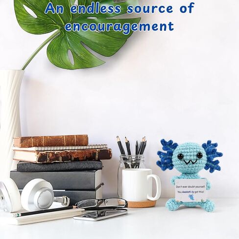 Handmade Crochet Axolotl with Message Card Emotional Support Gift– Uplifting Desk Ornament, Cute Motivational Gift for Friends & Coworkers (Blue) in Saudi Arabia