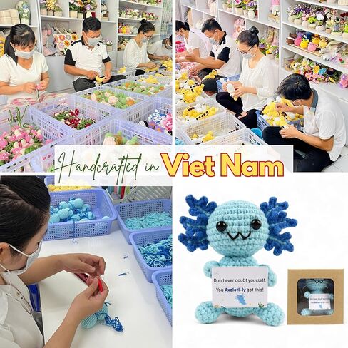 Handmade Crochet Axolotl with Message Card Emotional Support Gift– Uplifting Desk Ornament, Cute Motivational Gift for Friends & Coworkers (Blue) in Saudi Arabia