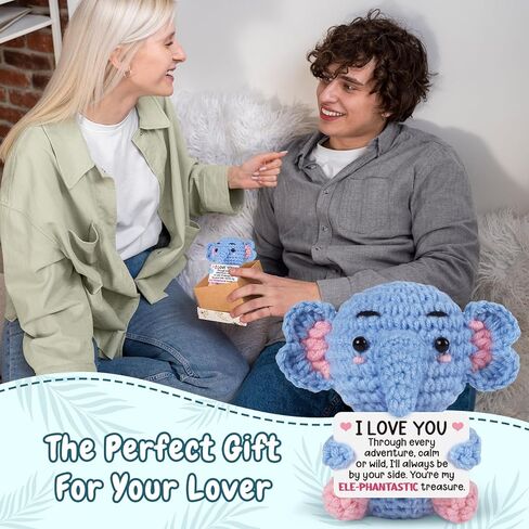 Valentines Day Gifts for Him Her, Romantic I Love You Boyfriend Girlfriend Valentines Day Gifts, Wedding for Women Men Couples Husband Wife, Handmade Emotional Crochet Elephant Doll in Saudi Arabia