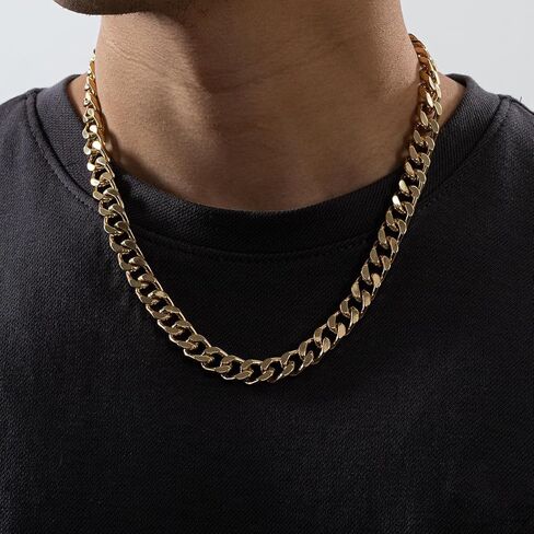 Chunky Cuban Link Curb Chain Necklace for Women Men Dainty 18K Gold Silver Tone Choker Thick Trendy Statement Diamond Cut Punk Hip Hop Cuban Chain Jewelry christmas gifts friendship gifts in Saudi Arabia