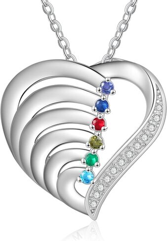 قلادة للأمهات من الفضة الإسترليني مع 6 أحجار ميلاد و6 أسماء وأحجار مجوهرات فضية منقوشة حسب الطلب للنساء هدية الجدة لأمها هدية عيد الأم قلادة قلادة شخصية باسمي in Kuwait