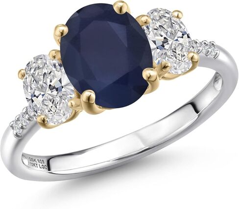 Gem Stone King 3.26 Cttw Blue Sapphire and White Lab Grown Diamond Engagement Ring For Women | 925 Silver and 10K Yellow Gold | Oval 9X7MM | Wedding Engagement Anniversary Promise Ring in Saudi Arabia