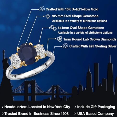 Gem Stone King 3.26 Cttw Blue Sapphire and White Lab Grown Diamond Engagement Ring For Women | 925 Silver and 10K Yellow Gold | Oval 9X7MM | Wedding Engagement Anniversary Promise Ring in Saudi Arabia