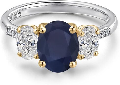 Gem Stone King 3.26 Cttw Blue Sapphire and White Lab Grown Diamond Engagement Ring For Women | 925 Silver and 10K Yellow Gold | Oval 9X7MM | Wedding Engagement Anniversary Promise Ring in Saudi Arabia