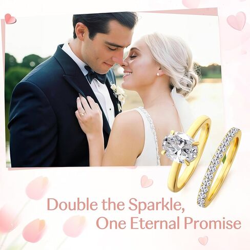 Engagement Rings for Women,Two-in-One Halo Wedding Promise Cubic Zirconia Band,18K Gold Plated Stainless Steel Wedding Ring Set for Women,Promise Ring for Anniversary or Proposal in Saudi Arabia
