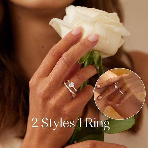 Engagement Rings for Women,Two-in-One Halo Wedding Promise Cubic Zirconia Band,18K Gold Plated Stainless Steel Wedding Ring Set for Women,Promise Ring for Anniversary or Proposal in Saudi Arabia