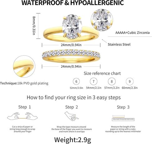 Engagement Rings for Women,Two-in-One Halo Wedding Promise Cubic Zirconia Band,18K Gold Plated Stainless Steel Wedding Ring Set for Women,Promise Ring for Anniversary or Proposal in Saudi Arabia
