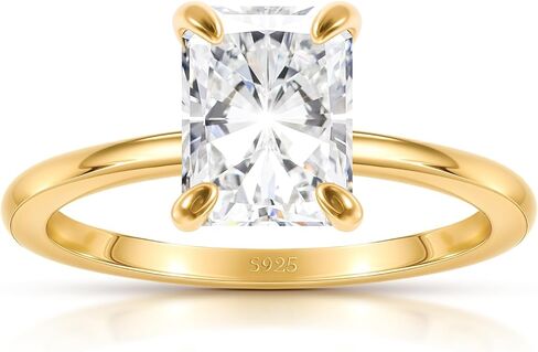 Sterling Silver Engagement Ring, 1.5CT Radiant Cut CZ, Gold Plated, Size 5-9 Gift for Wife for her, Cubic Zirconia, Cubic Zirconia in Saudi Arabia
