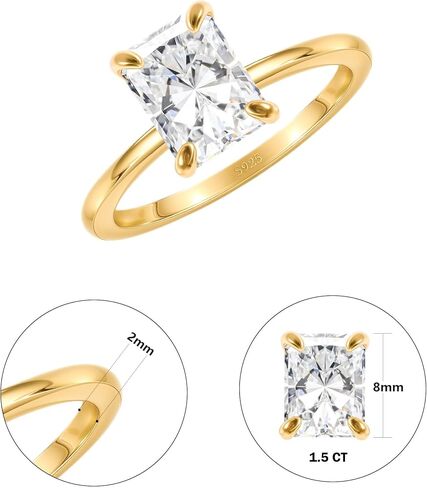 Sterling Silver Engagement Ring, 1.5CT Radiant Cut CZ, Gold Plated, Size 5-9 Gift for Wife for her, Cubic Zirconia, Cubic Zirconia in Saudi Arabia